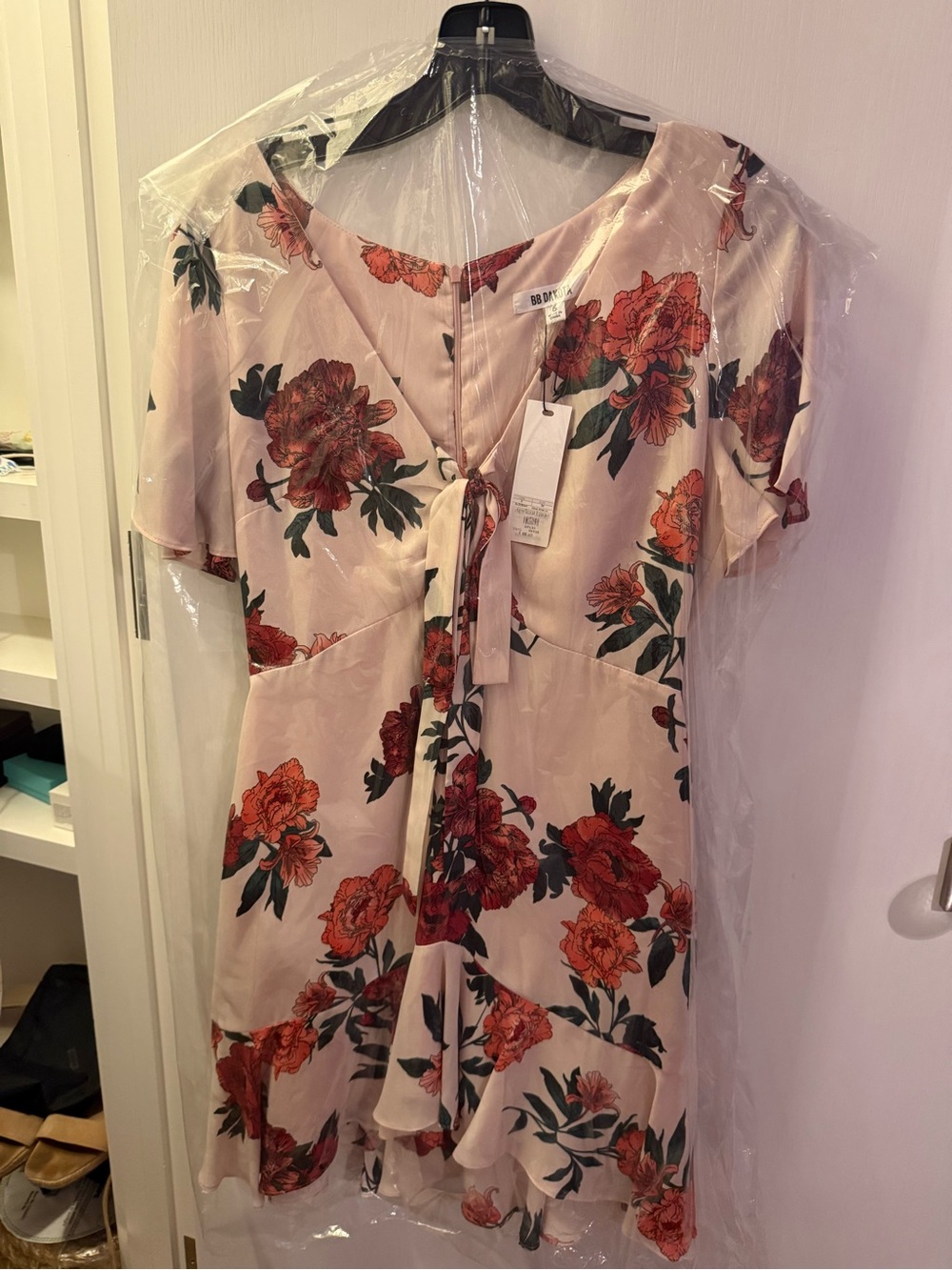 BB Dakota Pink Floral Tie-Front A-Line Dress